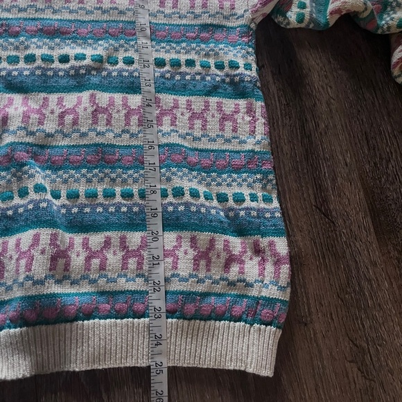 Vintage le cotonnier Patterned Teal and Pink 100% cotton crew neck Sweater - Picture 6 of 7